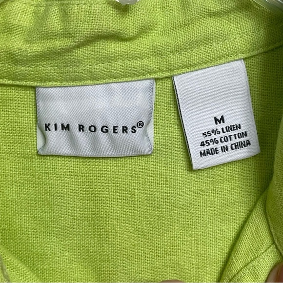 Kim Rogers Women’s Medium Linen Button Shirt Long Sleeve Yellow Green Linen - Picture 3 of 8